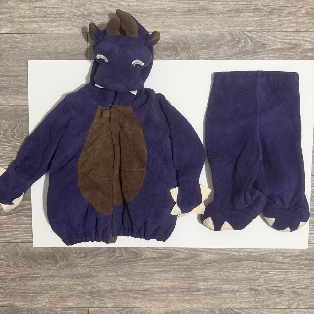 Old Navy Kids Purple Dragon Fleece Costume Set 12-18 Months Hooded Footed